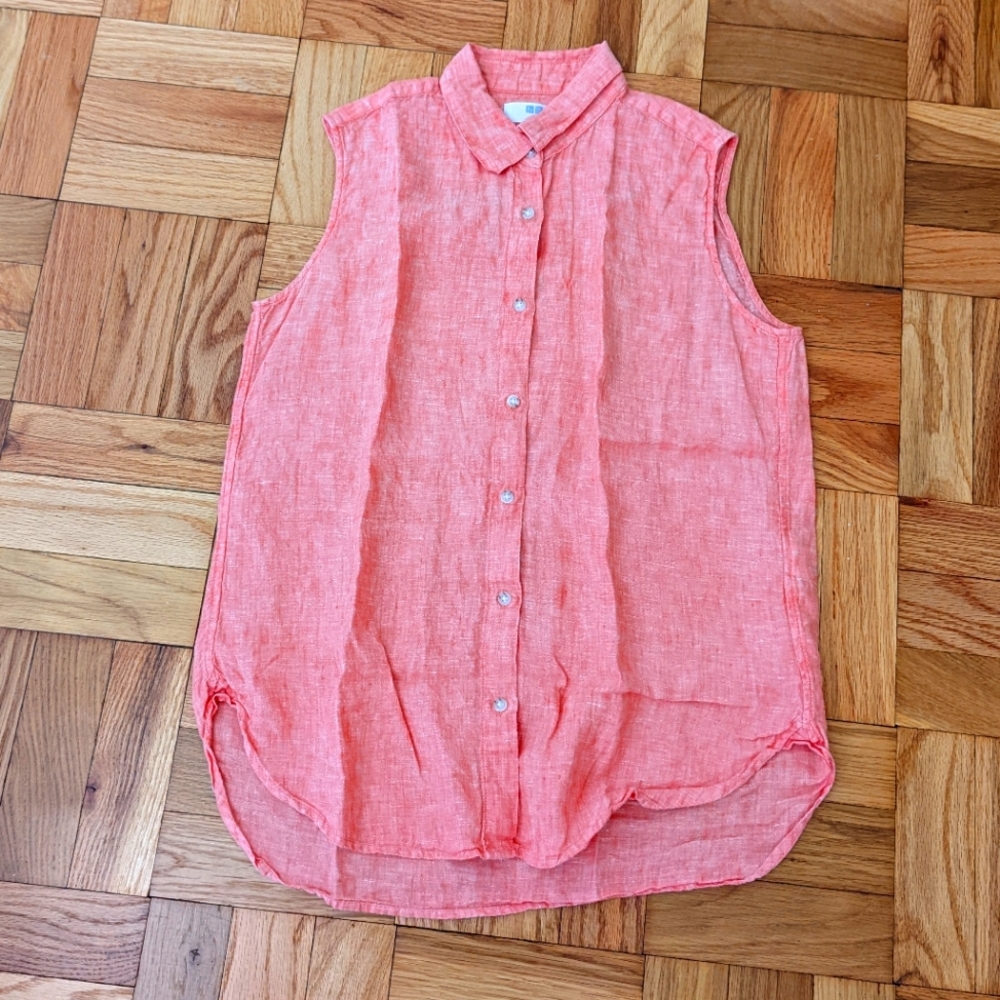 Uniqlo 100% Linen Salmon Sleeveless Blouse S EUC